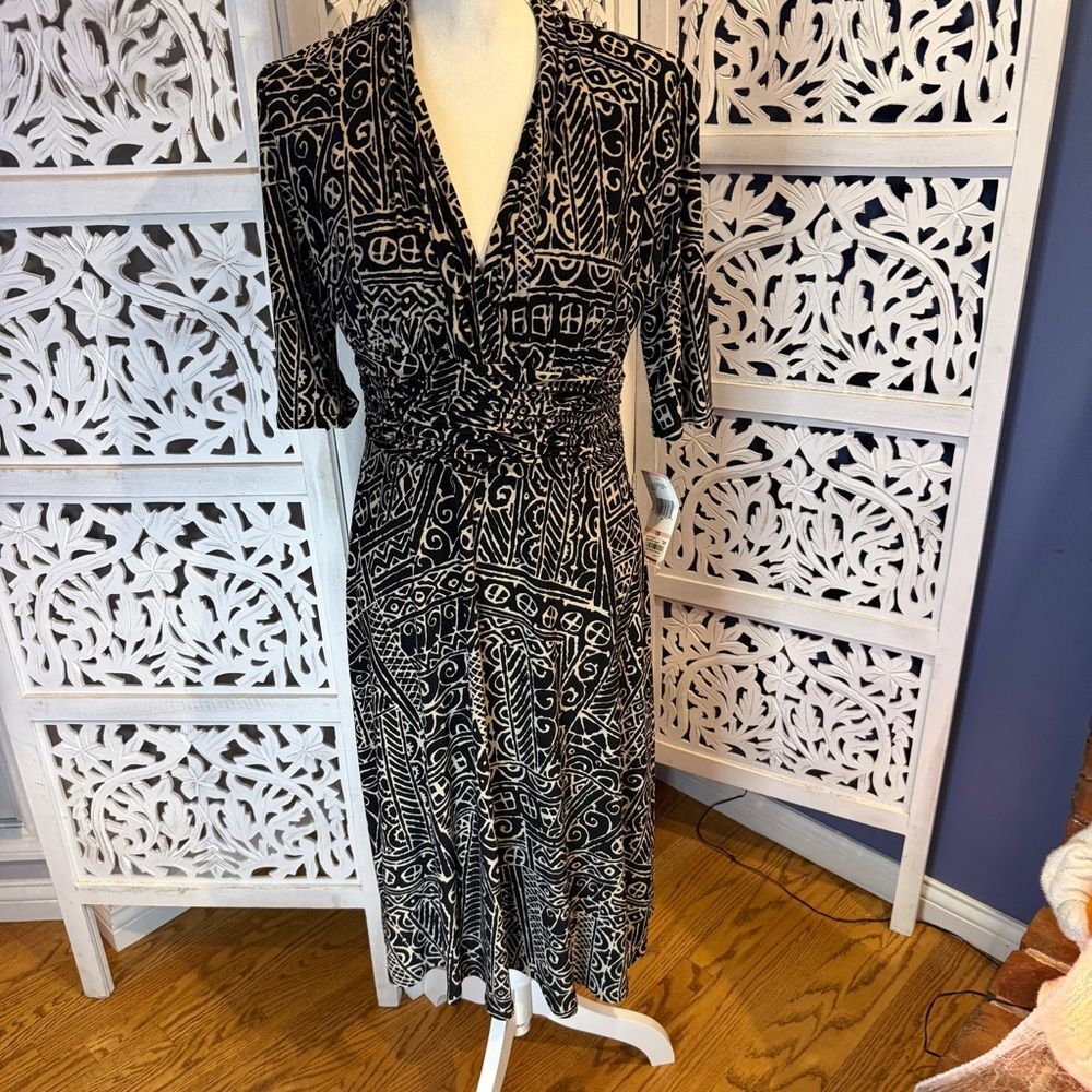 NWT Evan Picone Black and White Patterned Dress Sz 10